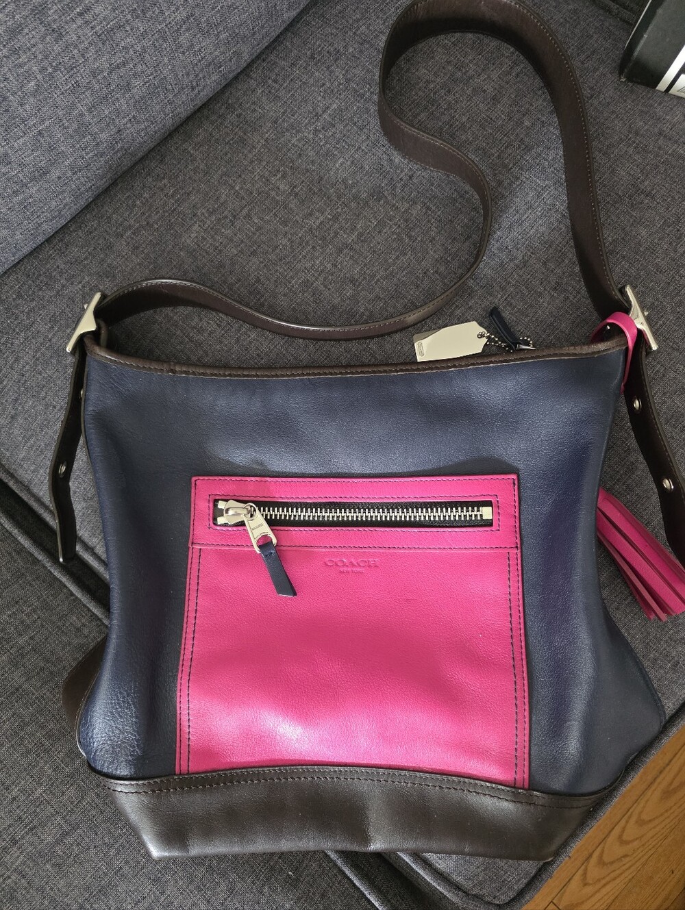 Coach Two-Tone Navy and Pink Leather Crossbody Bag